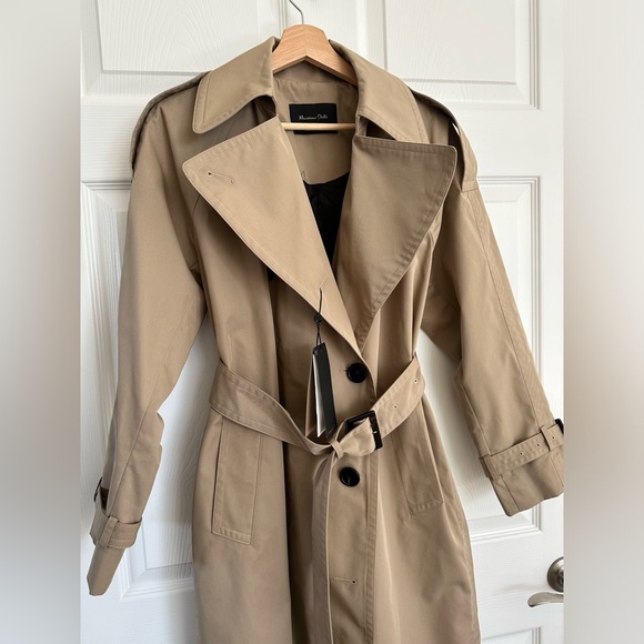 Massimo Dutti trench coat duster casual long classic tan beige with belt - Picture 7 of 10